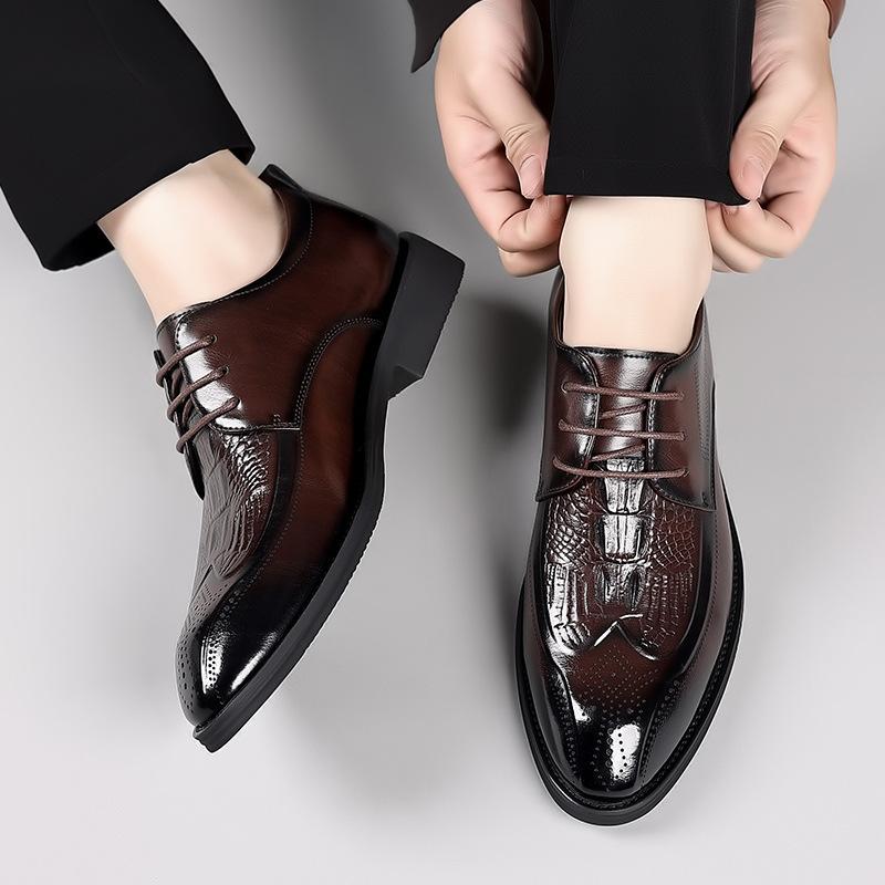 Carved Brock Leather Shoes Men's British Leather Business Dress Casual Shoes Men's Lace-Up Derby Shoes