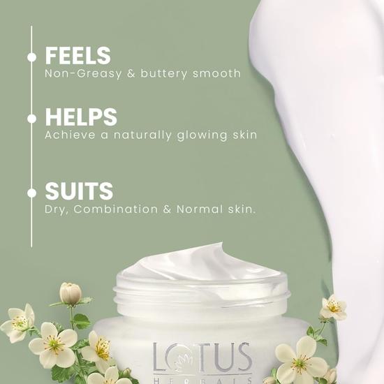 Crème Hydratante Profonde WhiteGlow de Lotus Herbals, SPF 20, Crème pour le Visage pour Peau Sèche, 60g