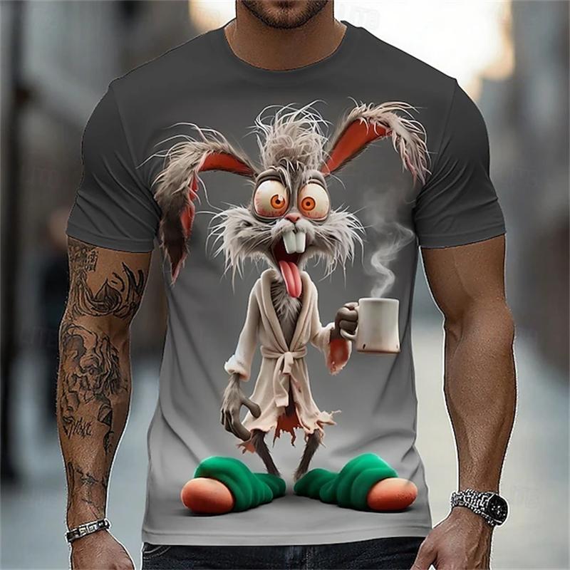New Men's Animal Graphic T-shirt Summer Fun and Fashionable Short-sleeved Top Men's Loose Round-neck T-shirt Parent-child Outfit