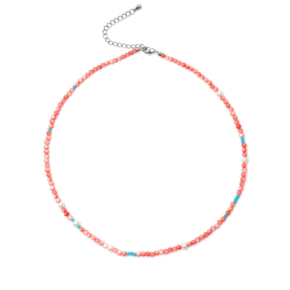 Blancier Aqua Pink And Pearl Bl255N1128 Women'S Choker Gemstone Necklace