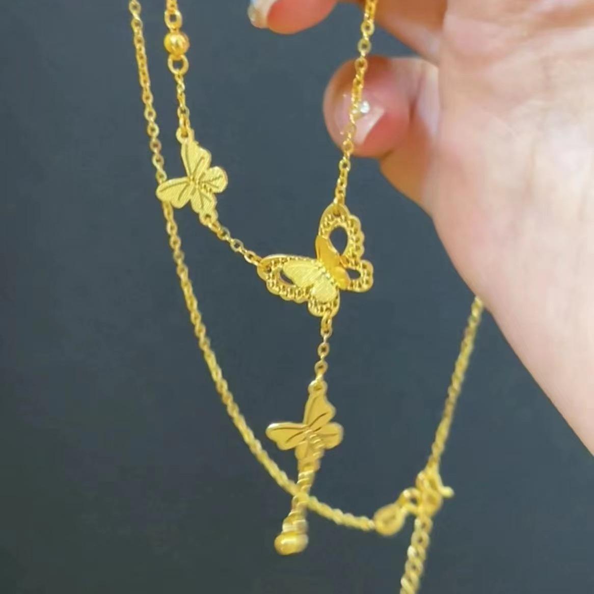 

Elegant Tassel Butterfly Necklace - Sand Gold, Light Luxury, Versatile Clavicle Chain