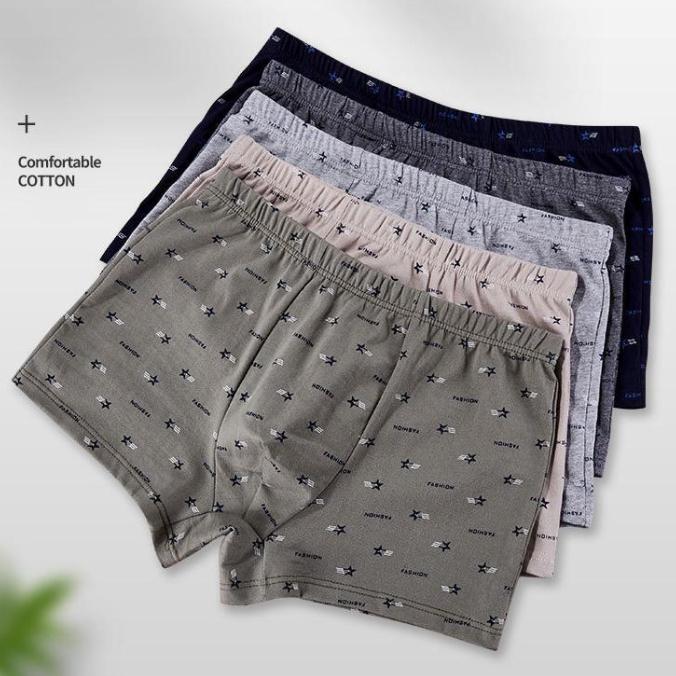 Men's Plus Size Patterned Cotton Boxer Shorts with Comfortable Waistband - Available In 1 or 5 Pcs