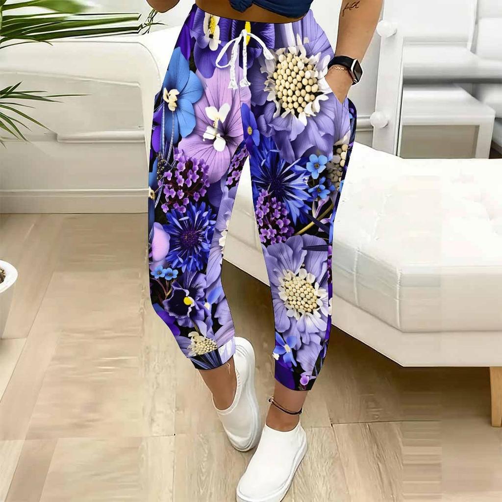 Sommer Damen Graffiti Trend Print Jogginghose Lockerer Schnitt Kordelzug Jogginghose Elastischer Bund Tägliche Lässige Hose