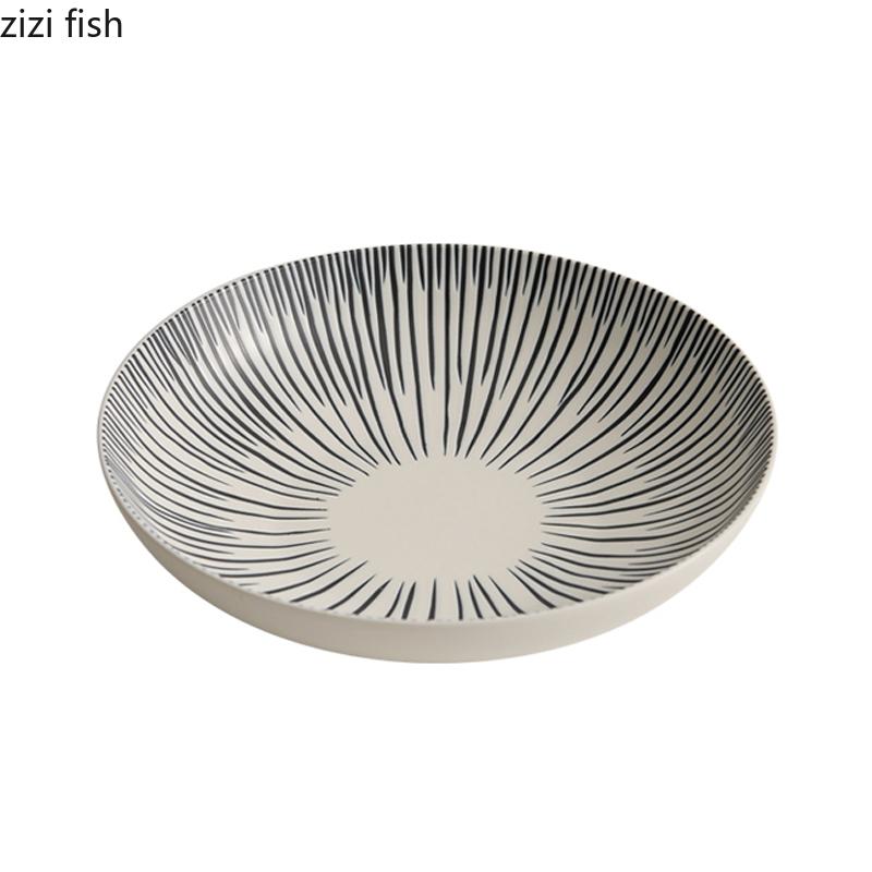 Irregular Striped Ceramic Salad Plate Creative Deep Plate Thick Soup Plate Dessert Plates Restaurant Underglaze Color Tableware