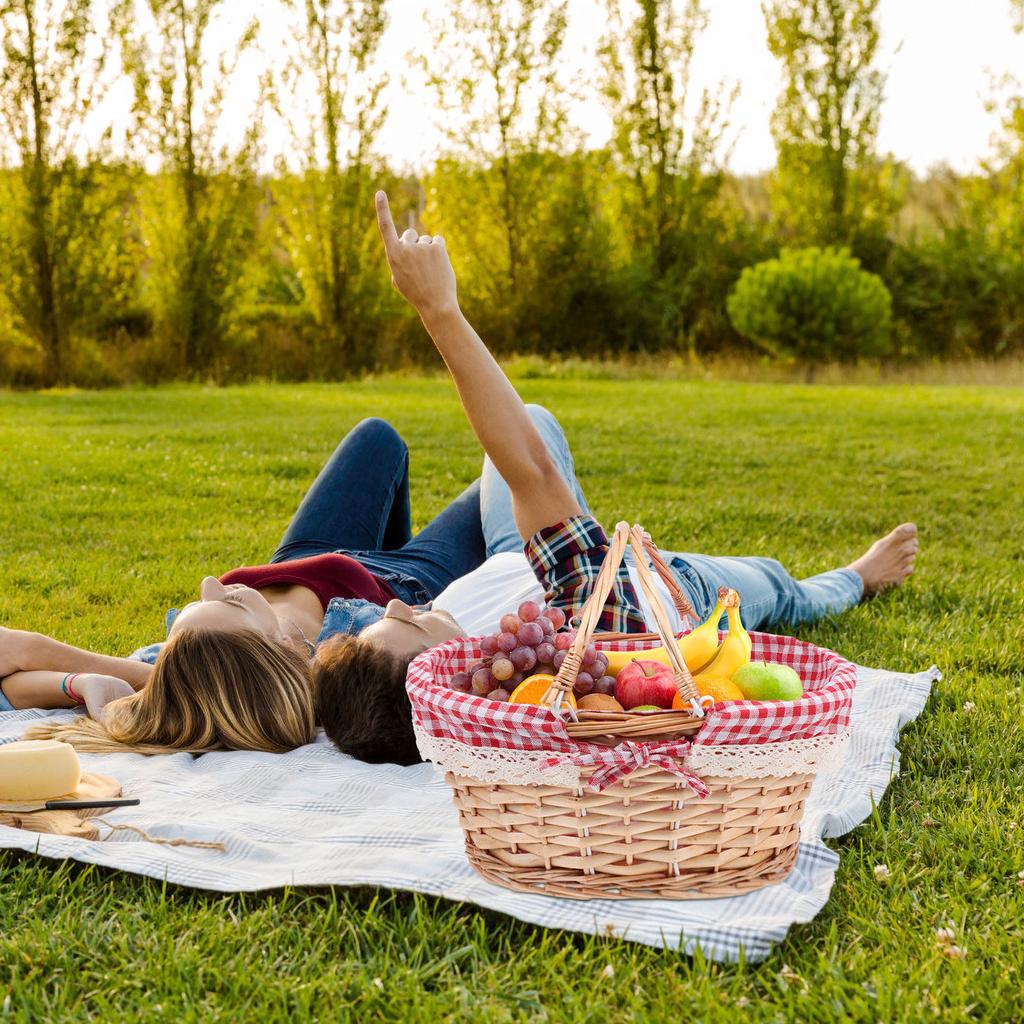 Woven Picnic Basket Natural Color Multi-Function Storage Basket Fruit Vegetable Snack Organizer Outdoor Sundry