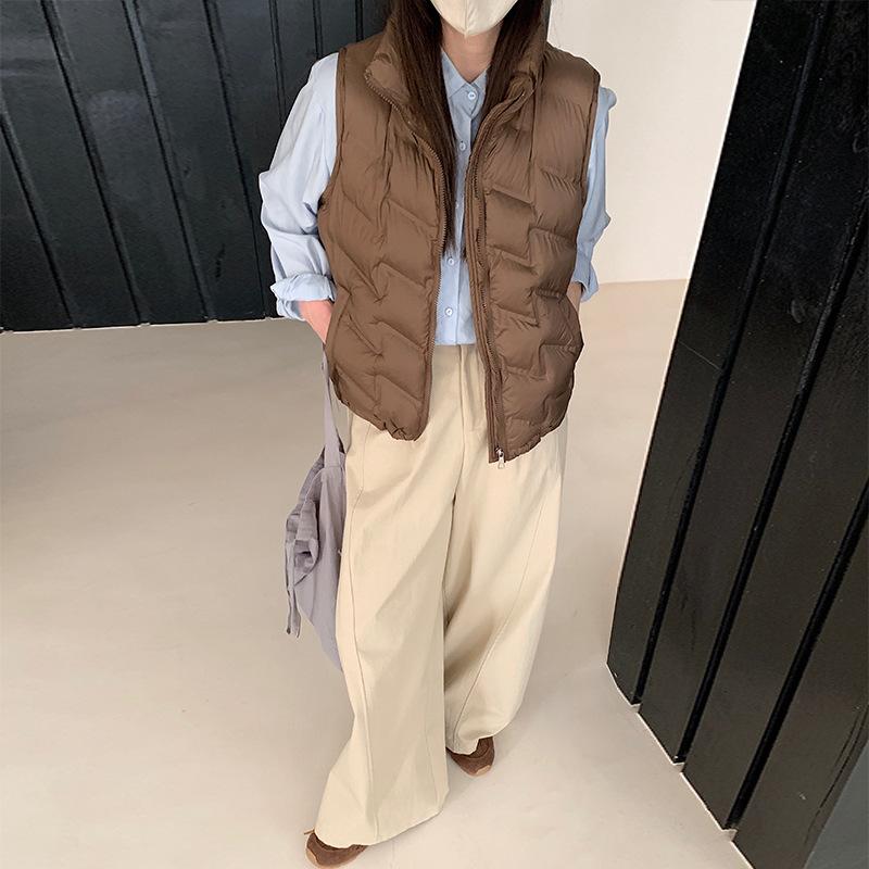 Down Cotton Vest Women's Autumn and Winter New Korean Style Loose Cotton Waistcoat Solid Color Vest Jacket
