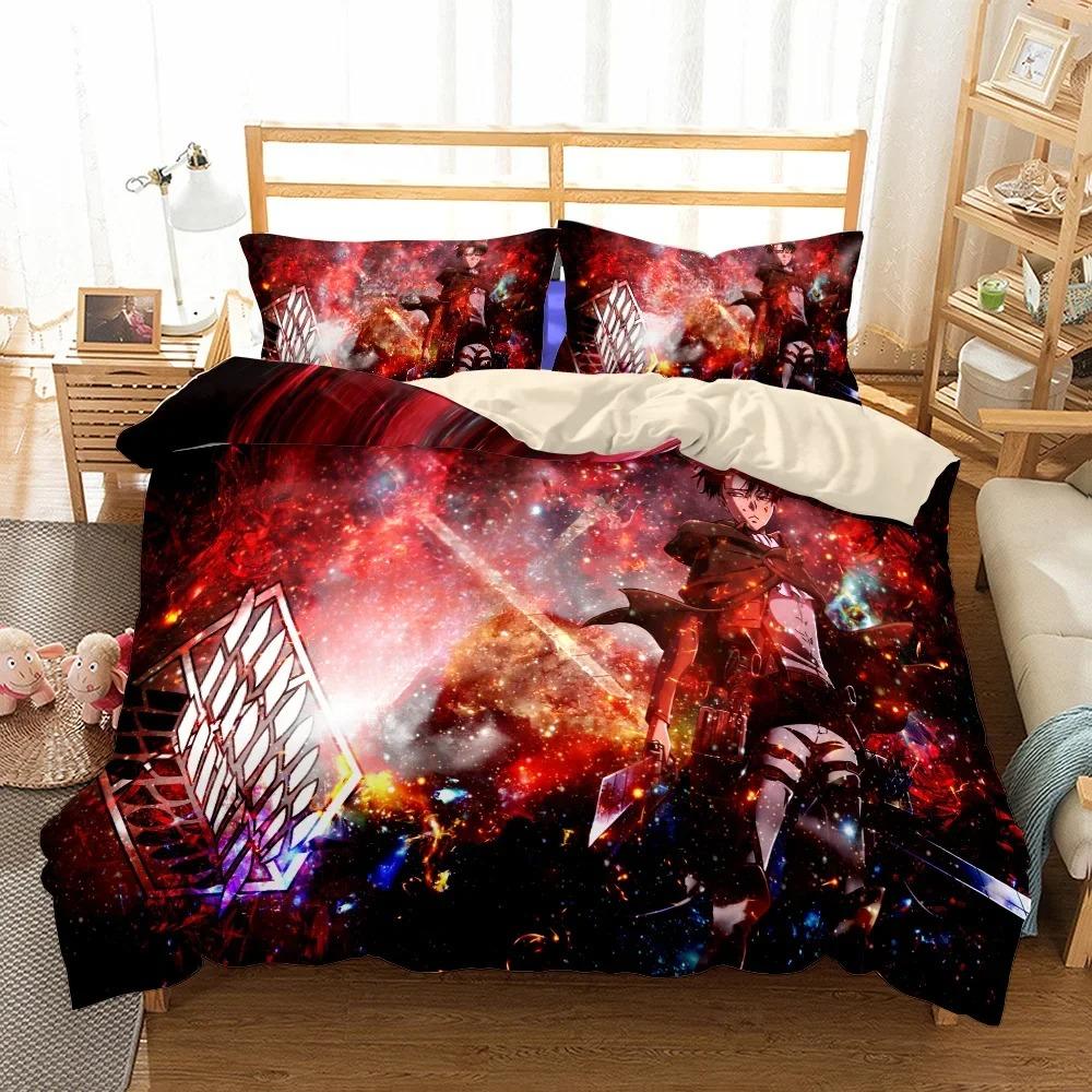 3D anime duvet cover and pillowcase Attack on Titan bedding set, home bedroom decoration, luxury bedding, gift for boys and girl