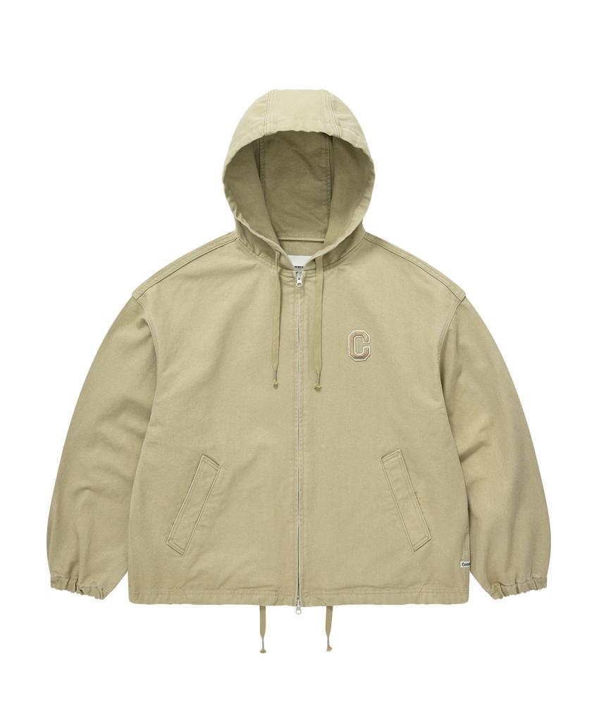 Covernat C Logo Heavy Oxford Hooded Jacket Beige