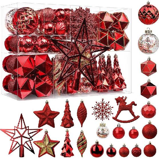 SHareconn 100pcs Christmas Tree Decorations Ornaments Set, Shatterproof Plastic Baubles Decorative Balls for Xmas Tree Decor Holiday Wedding Party,