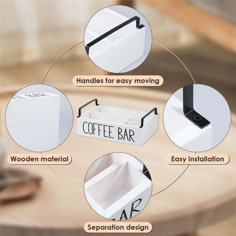 Wooden Coffee Station Organizer- Coffee Bar Accessories, Coffee Pods Holder, Storage Basket For Home Coffee Bar