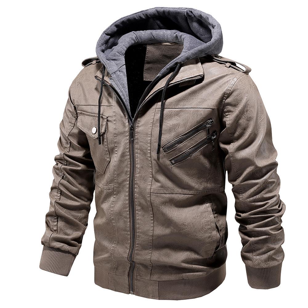 Autumn and Winter Men's Hooded Pu Leather Jacket Large Size Casual Versatile Leather Jacket