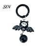 Halloween Themed Keychain Cartoon Bat with Bell, Winged Ghost Castle Seasonal Bag Ornaments Charm, Backpacks Handbags Decoration Accessory,
