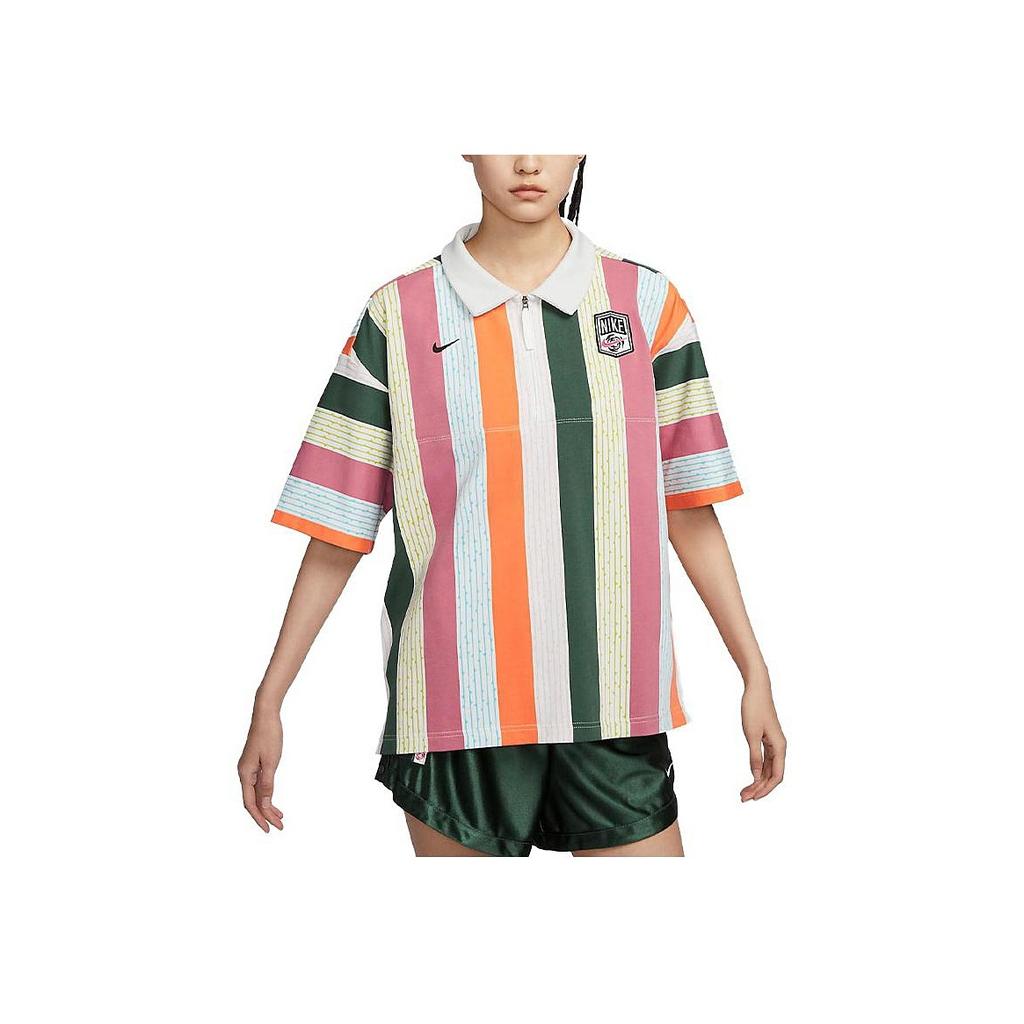 Nike Color-Block Striped Loose Print Short Sleeve Drop Shoulder T-Shirt Women Tops Summit-White FQ0701-123