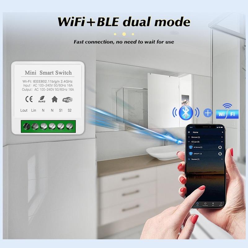 16A Mini Home Automation Modules Wifi Smart Switch Smart Home DIY Light Switches Module 2-way Control Work with Tuya Smart Life Alexa Google Home