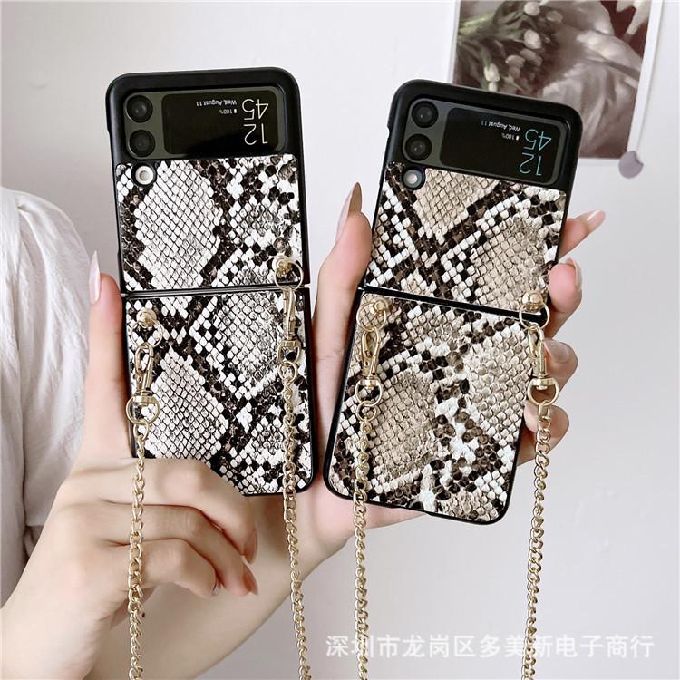 Galaxy Z Flip4 Phone Case Snakeskin Twill Chain for Samsung ZFlip3 Up and Down Folding Case