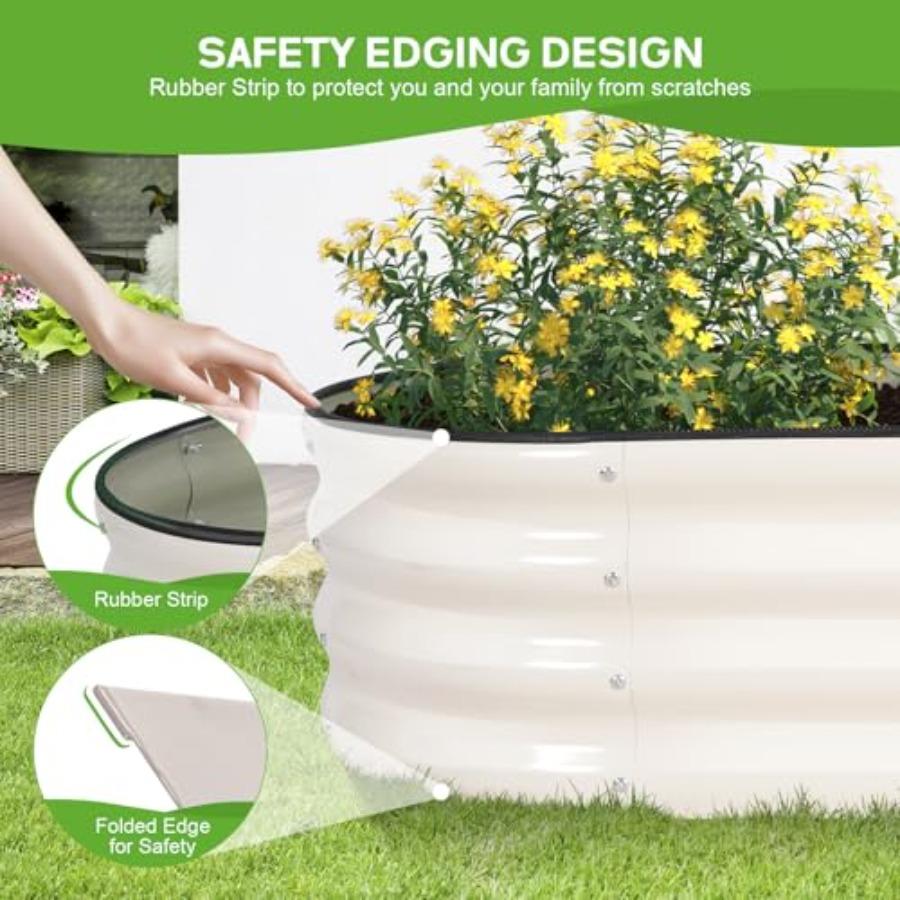 Galvanized Raised Garden Bed 4×2×1ft 2 Packs Oval Metal Planter Box for Vegetables Fruits Flowers White with Safety Edging Glov