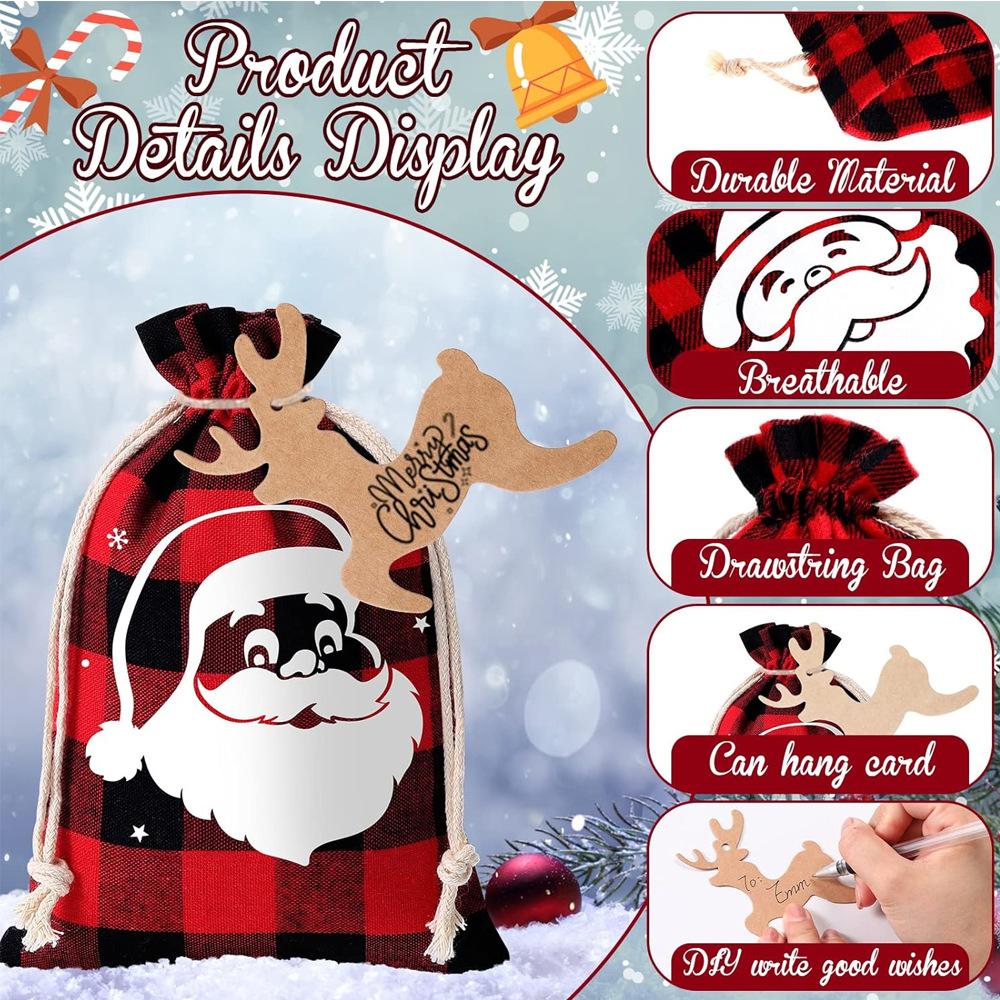 12pcs Christmas Gift Bag Set with Drawstring Closure Christmas Linen Bag Cloth Bag Christmas Candy Bag