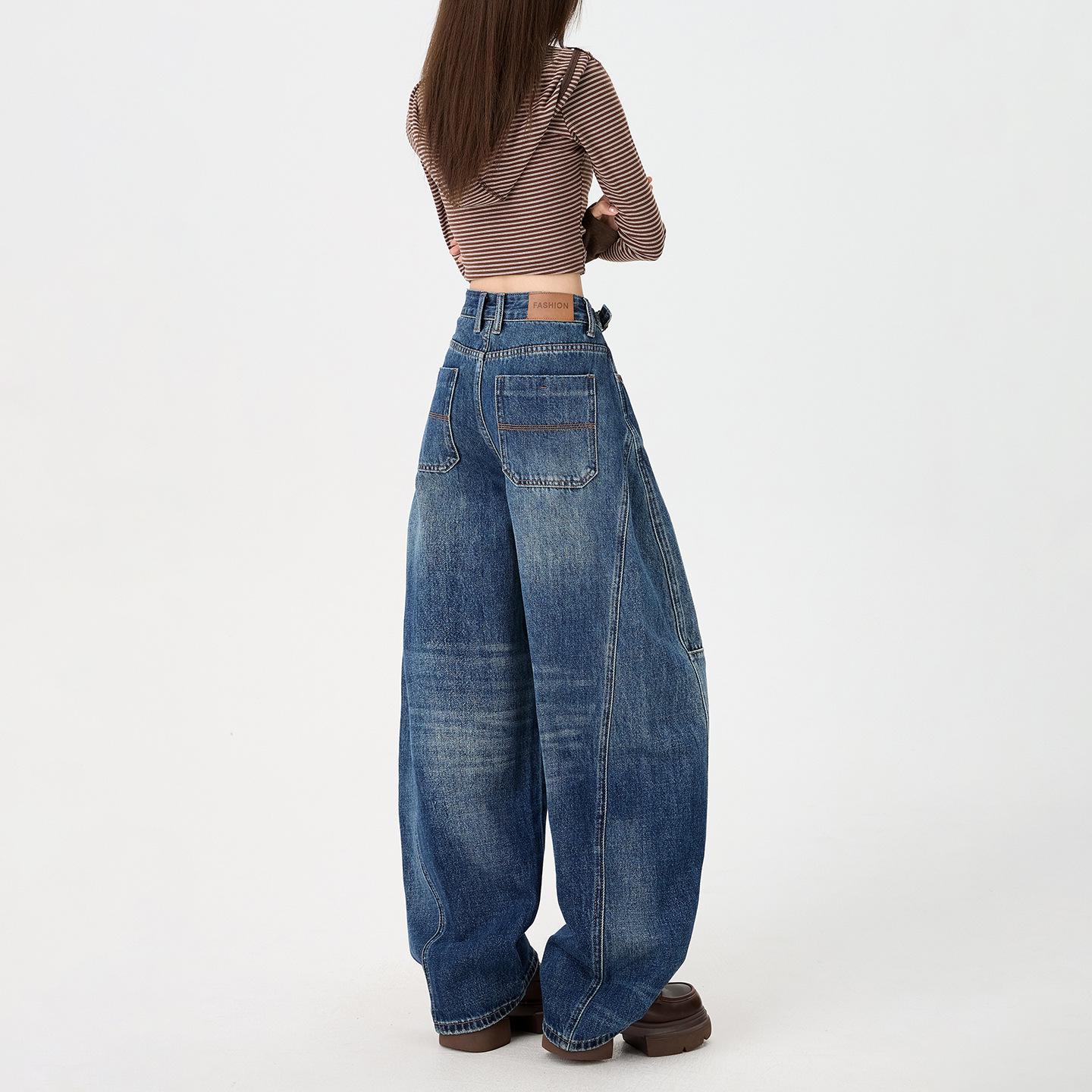 

2026 Spring Women s High-Waist Adjustable Loose Wide-Leg Floor-Length Jeans XS