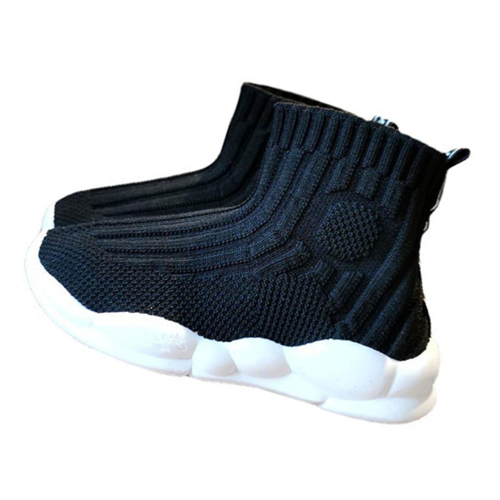 Children Knit Shoes Prevent Slipping Sole Breathable High Elasticity Casual Shoes for Kids Black