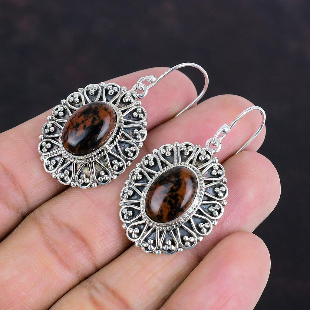 Mahogany Obsidian Earring Vintage Earring Gemstone Jewelry 925 Sterling Silver Earring Handmade Earring Gifts For Mom Latest Design Earrings