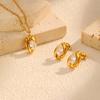 Earrings Stainless Steel Oval White Zircon Stud Earrings Gold Ladies Fashion Earrings, Necklace