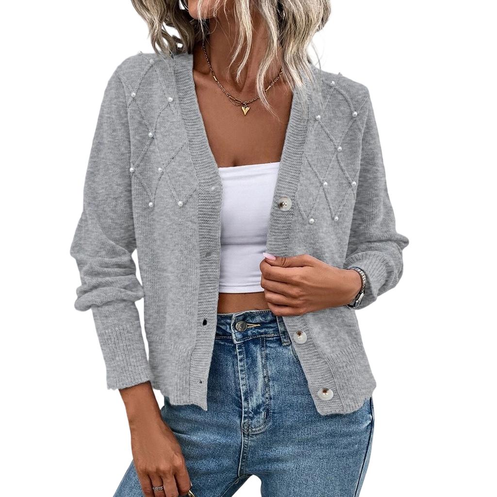 Women's Casual V-Neck Single-Breasted Long-Sleeved Knit Cardigan Long-Sleeved Knit Cardigan Top