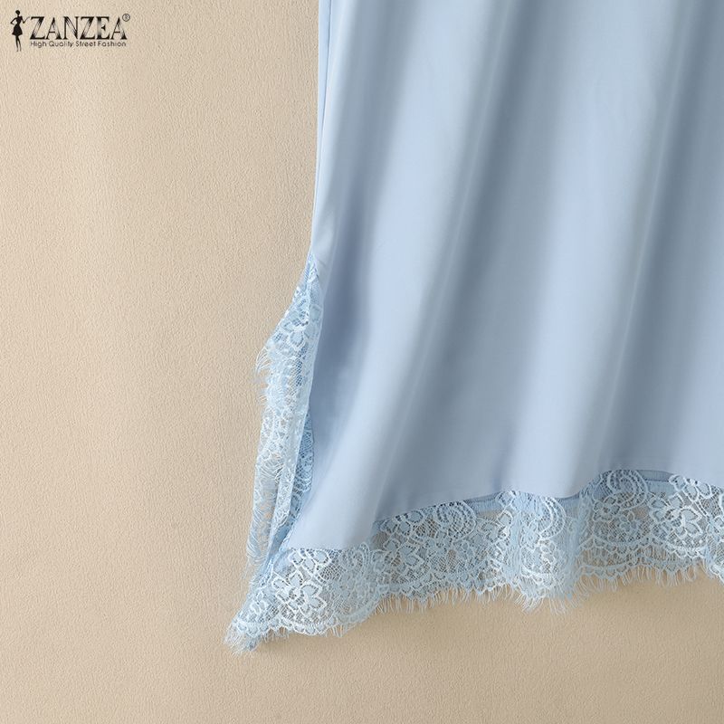 ZANZEA Women Casual Round Neck Sleeveless Lace Splice Summer Tank Tops
