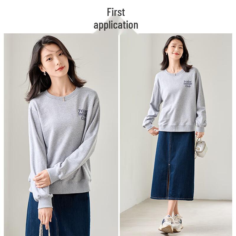 Women's Round Neck Letter Embroidered Sweatshirt