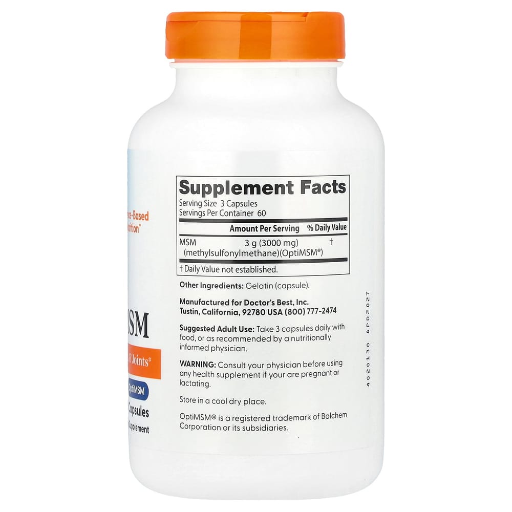 Doctor's Best MSM Capsules, 1000mg, 180 Count