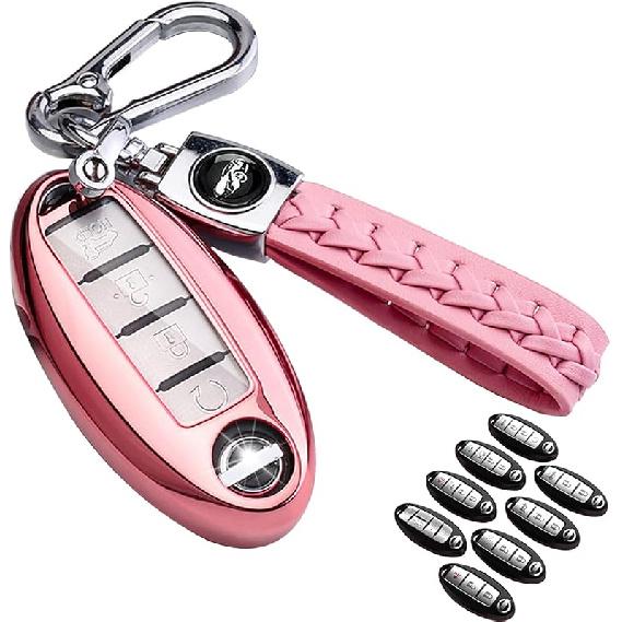 For Nissan Key Fob Cover Soft TPU 360 Degree Protection Key Case With Leather Keychain For Nissan Altima Maxima Murano Rogue Sentra 370Z Pathfinder