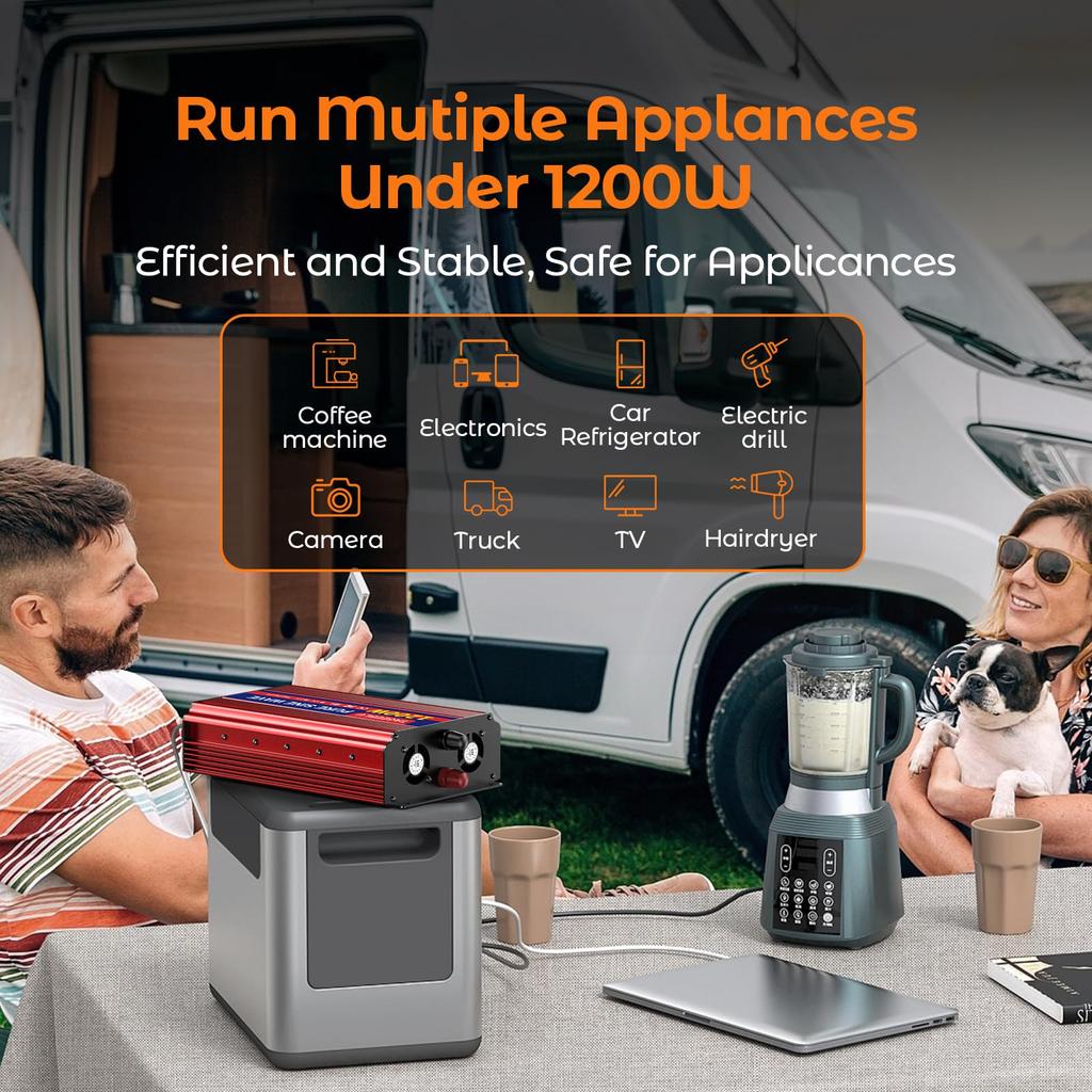 TAGEEBLU 1200W 24V Sine Wave 24V DC to 100V AC Car for Emergency Emergency Car and Campers Inverter, Inverter, 50/60Hz Switchable, Power,