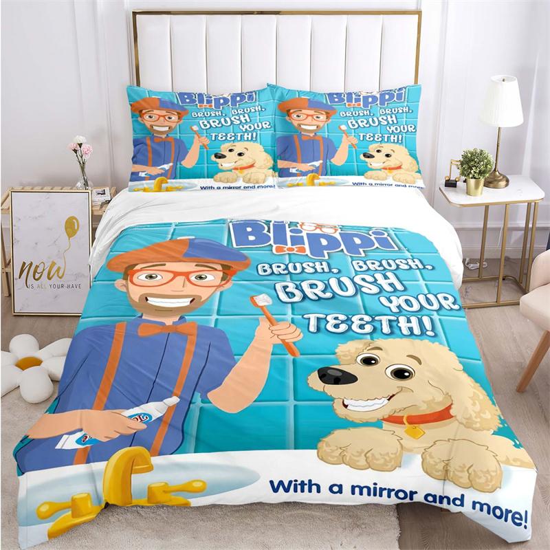 Blue Kids Character with Vehicles Bed Linen Set, Soft Boys Bedroom Birthday Themed Bedding(1 * Duvet Cover + 2 * Pillowcase, Without Core)