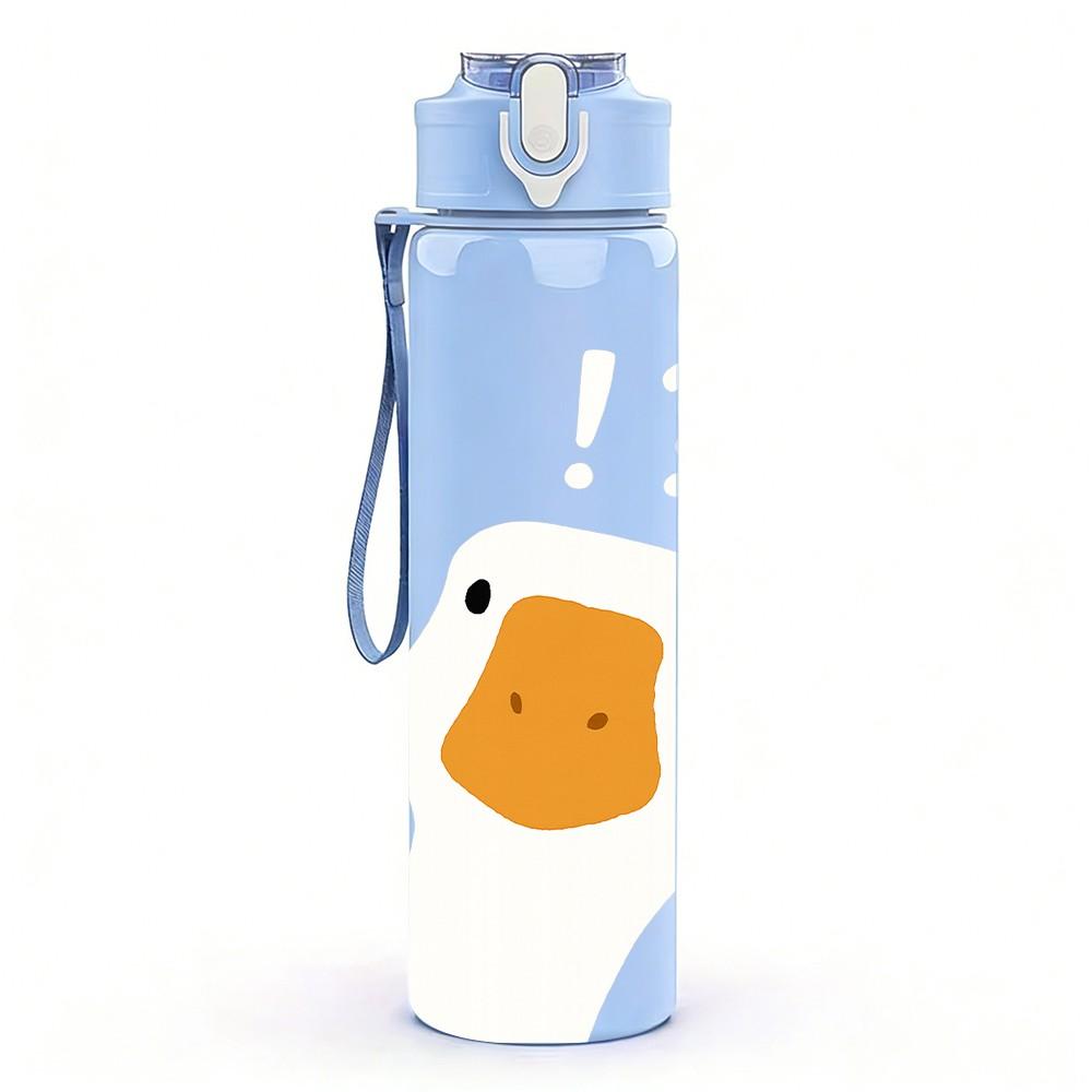 1PC Simple White Duck Head Graphic 750ml Color Plastic Sports Water Bottle Leakproof Flip Straw Lid For Sports Office Home Use
