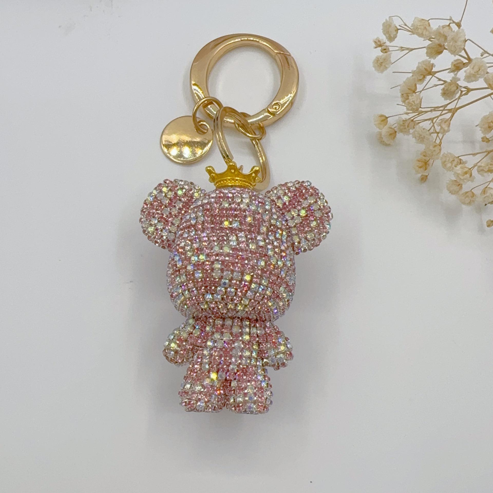 Rhinestone Bear Keychain: Crown Big Head Bear Pendant for Women s Handbags - Gift Ornament розовый