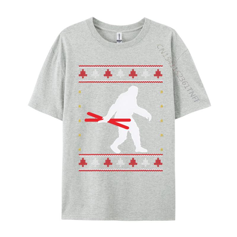 Christmas Bigfoot Skier Carrying Ski Tshirts Funny Gift Tshirts Novelty Printed Tee Tops Cotton Tops S