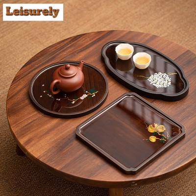Handbemalte Bambus-Teeschale Zen-Dessert-Süßigkeitenschale Kaffeeaufbewahrungsbrett Organizer Schreibtischgeschirr zum Servieren von Teegeschirr-Zubehör