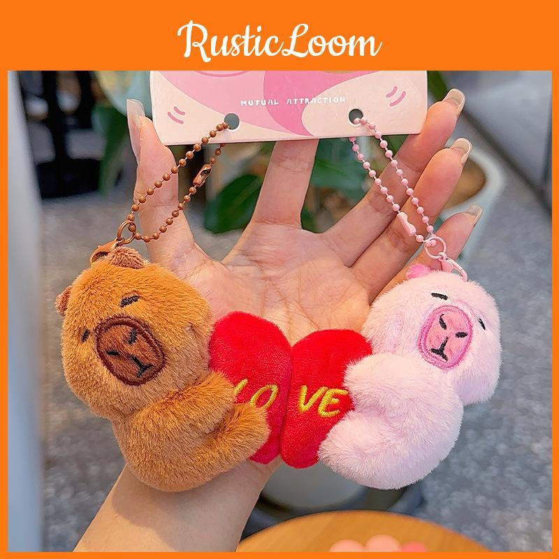Plush Loveable Capybara Keychain Cute Cartoon Heart Key Tag Magnetic Closure Kid