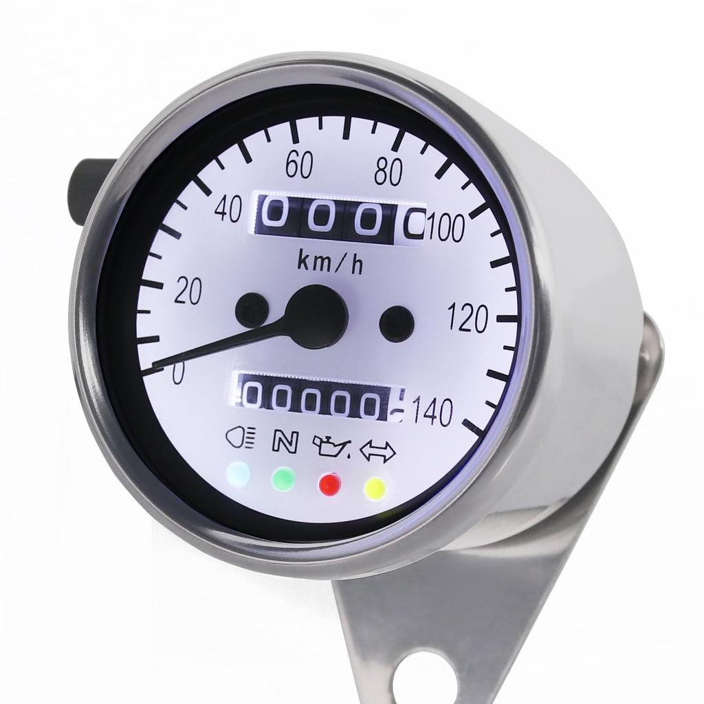Motorcycle 140km/h Mechanical LED Speedometer 60mm White Panel (White LED)