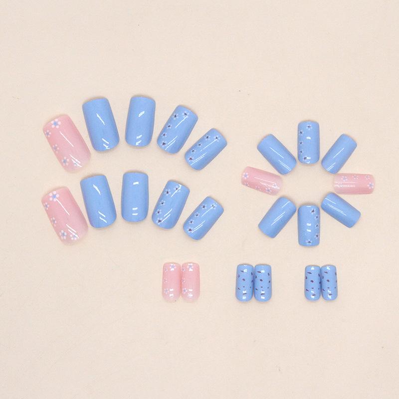 Blue summer fresh and fashionable small medium and long wearing nail piece gentle girl sweet fake nails