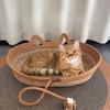 Nido de Gato de Ratán Tejido a Mano Puro Cojín Cálido Universal Cuatro Estaciones Desmontable Lavable Suministros para Mascotas de Verano