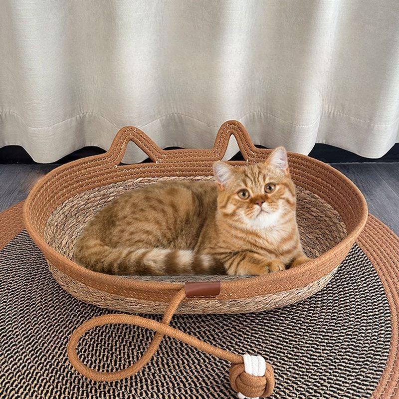 

Плетеное из ротанга гнездо для кошки, универсальное для всех сезонов, с теплой подстилкой, съемной и моющейся, летние принадлежности для животных 40-20