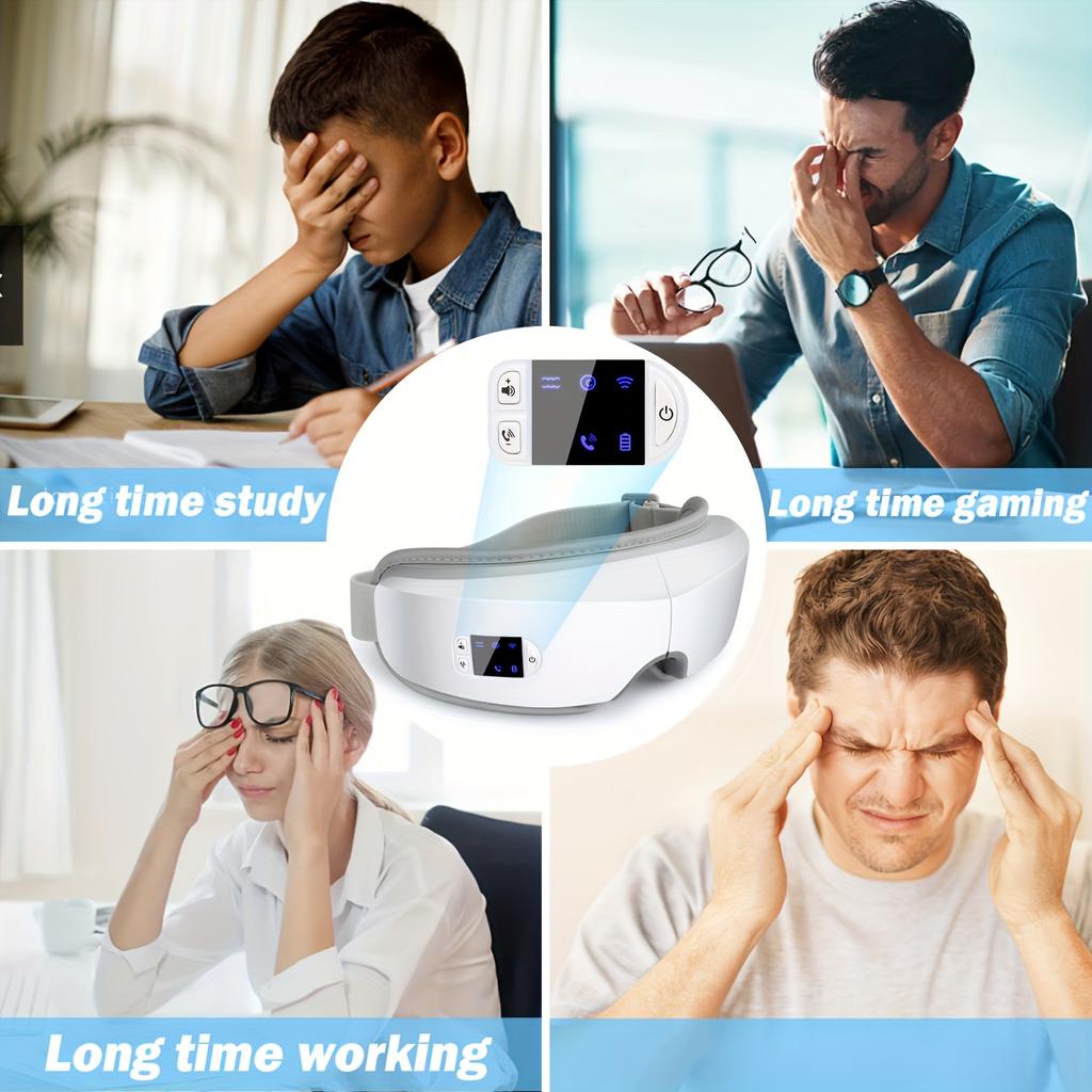 4D Intelligent Eye Massager with Pneumatic, Vibration And Heat Compress Massage,Five Comfortable Modes, Portable Eye Machine for Relaxation & Stress