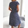 New Summer Short Sleeve Casual Dress Women Sexy Floral Print Pleated Dress for Women Summer High Waist A Line Loose Dresses 24116