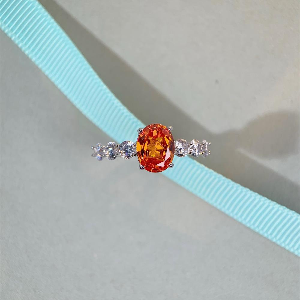 S925 Sterlingsilber Damenring - 3 Karat Ovaler Diamant in Fanta-Farbe, Beliebter Stil für Frauen.