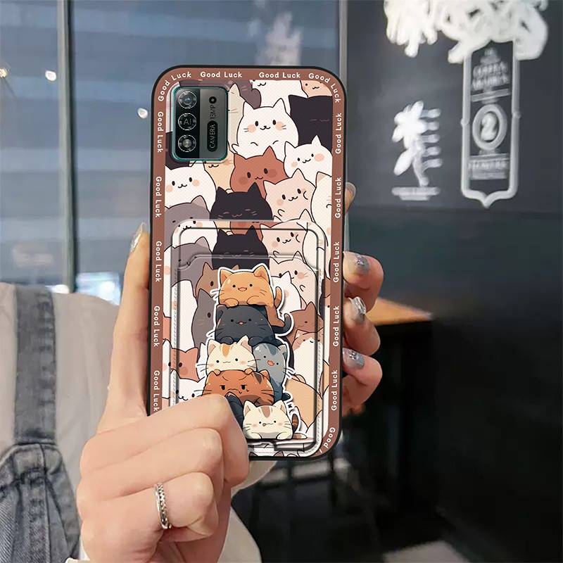Anti-dust Durable Phone Case For ZTE Blade A52 Lite Card Slot Cartoon Full Wrap Shockproof Waterproof Graffiti Silicone