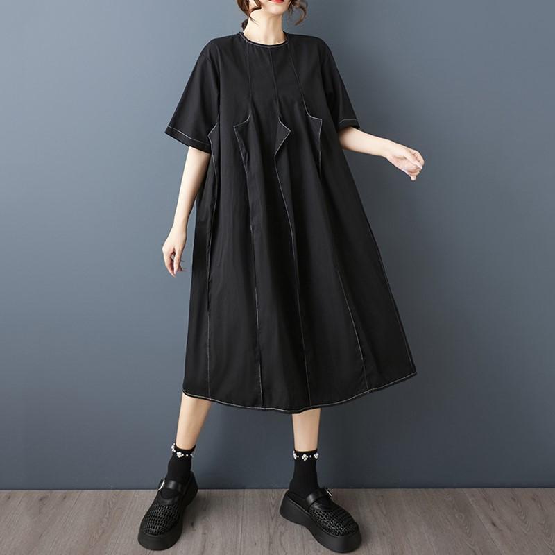 Kurzarm Übergröße Vintage SCHWARZ Neu in Kleider für Frauen lässig locker langes Sommerkleid