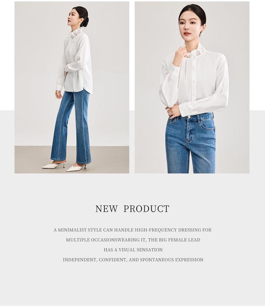 Women's Retro Lace Collar Long Sleeve High-Density Cotton Shirt - Spring New Arrival