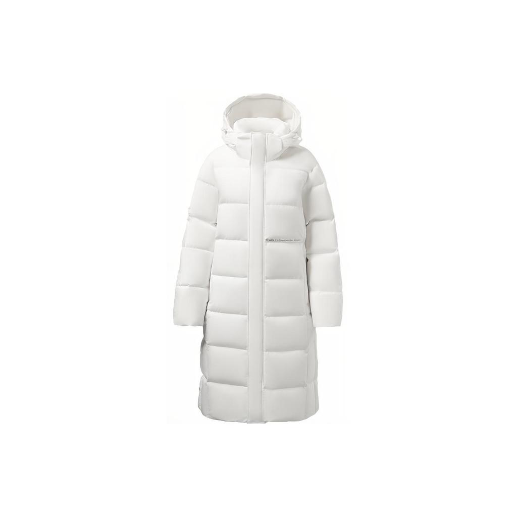 Li Ning Training Series Logo Print Casual Long Hooded Down Jacket Men Outerwear Off-White AYMS271-2
