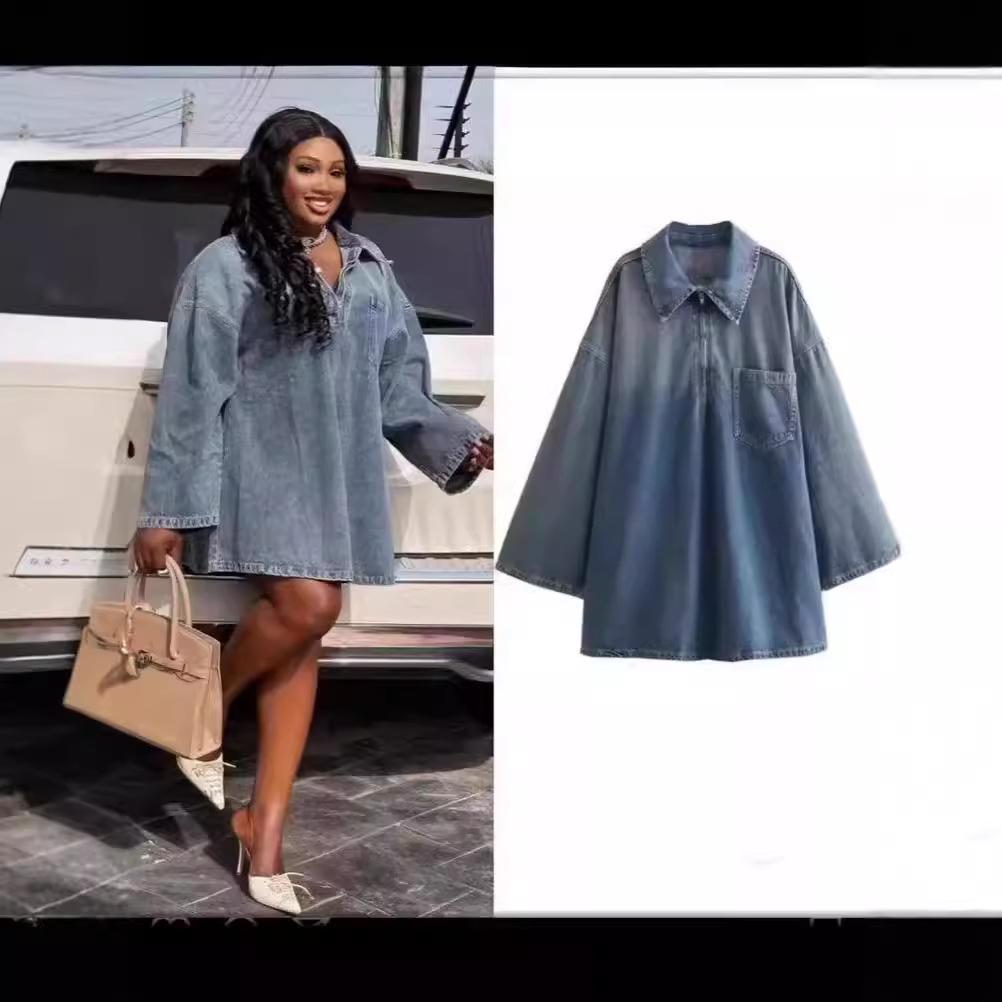 Women's Loose Denim Lapel Dress: Simple, Versatile Fashion