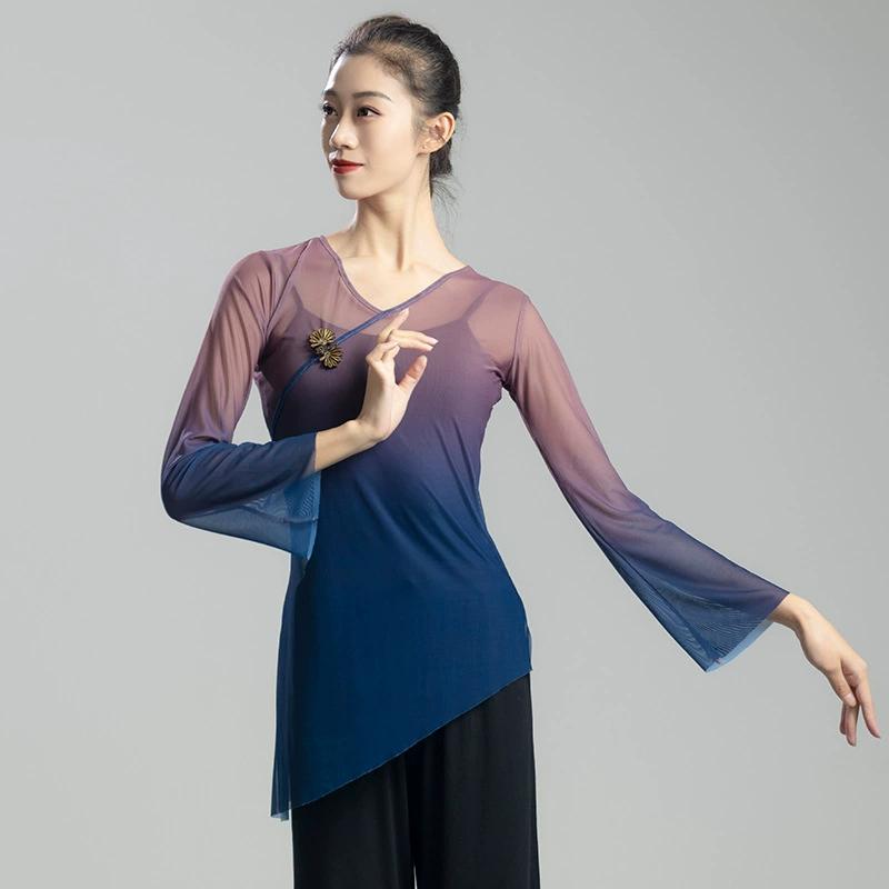 Klassiske danseklær Dameklær med gradienteffekt, elegant gasbind, kinesiske danseklær, dametopper, opptredensklær, antikk stil